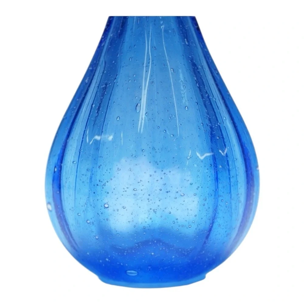Vintage Blue Art Glass Vase Hand-Blown Murano Style Bullicante Teardrop‎ Form